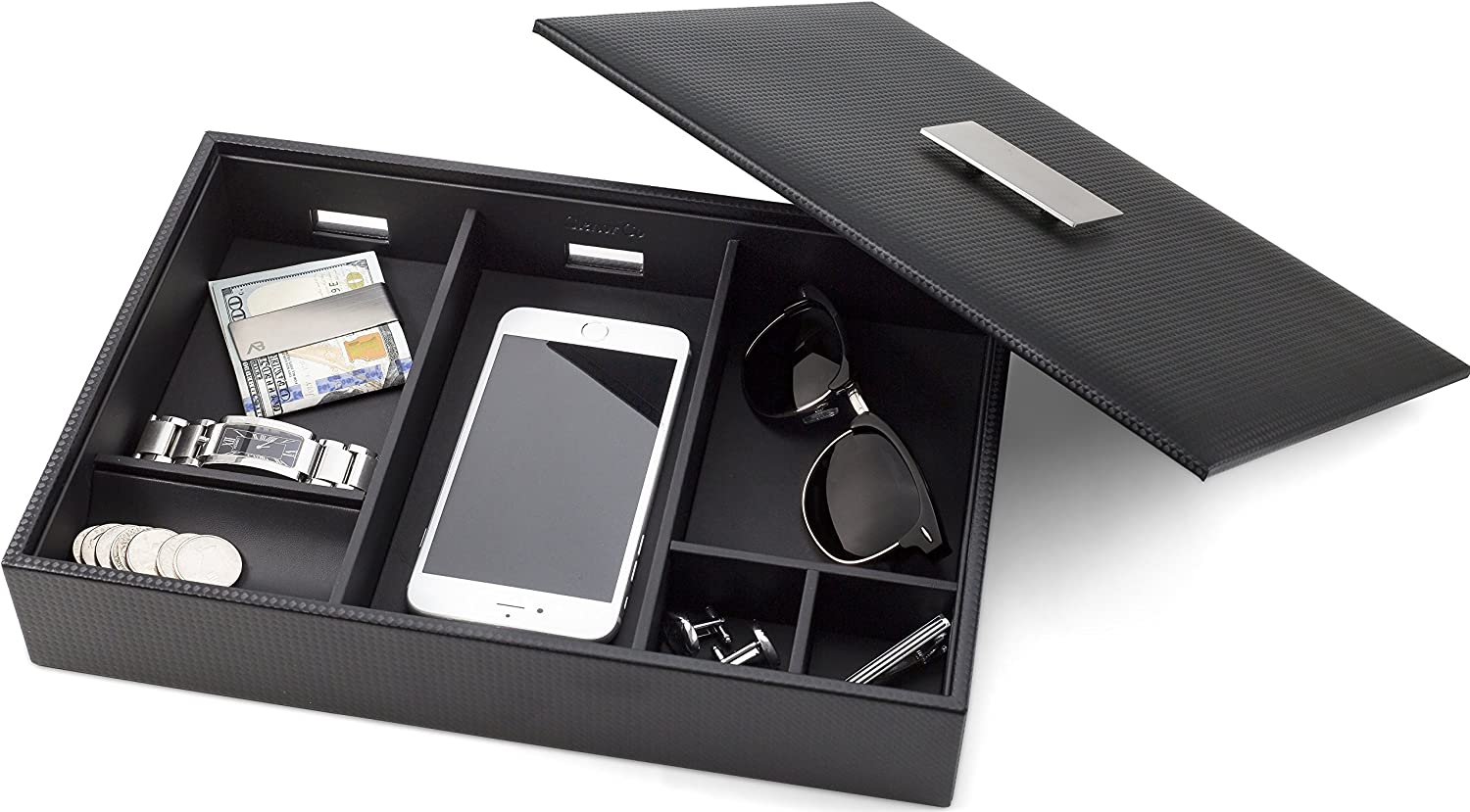 Men's Luxury Organizer Bundle - Watch Organizer Box + Valet Tray / Dresser Organizer