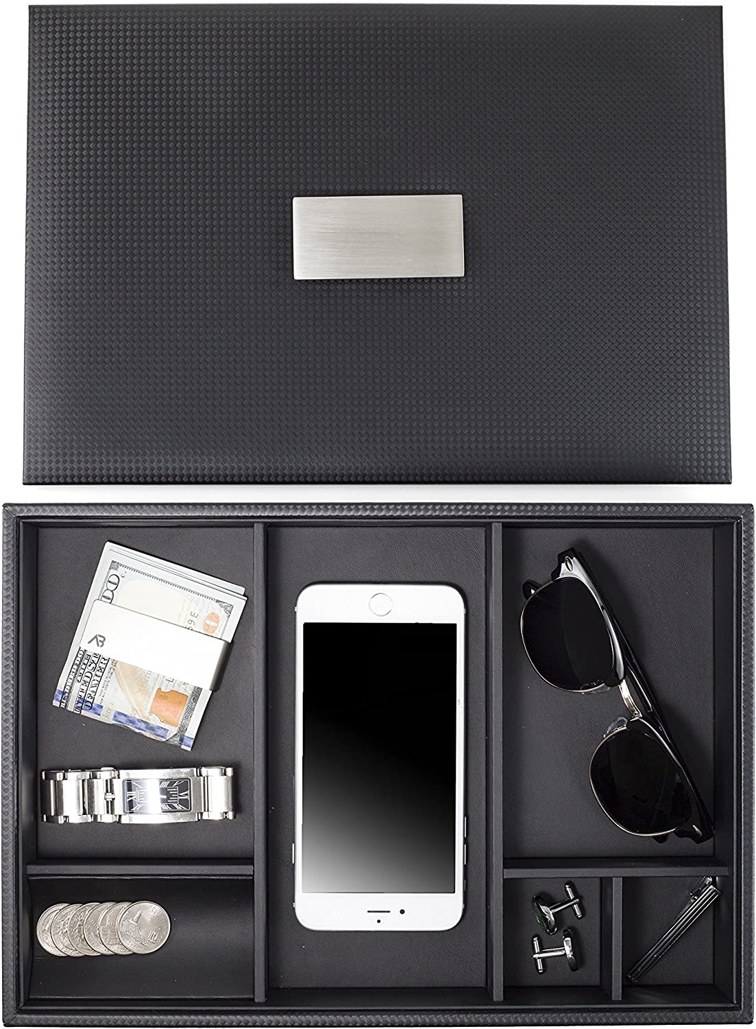 Men's Luxury Organizer Bundle - Watch Organizer Box + Valet Tray / Dresser Organizer