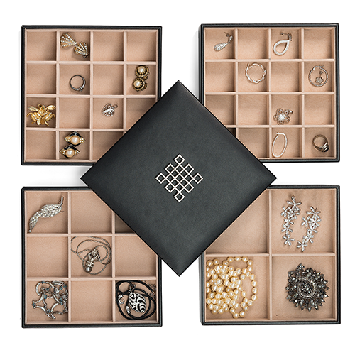 Women's Luxury Bundle - Stackable Jewelry Trays Set + Makeup Organizer Box