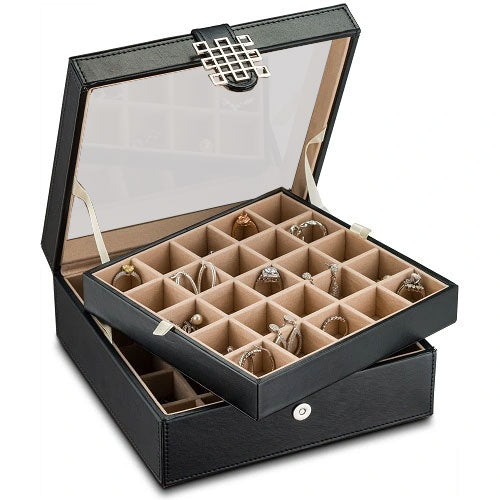Glenor Co Organizer per orecchini, classico portagioie a 50 scomparti, per orecchini, anelli, collane, gioielli, gemelli o collezioni, 2 scomparti piccoli con grande piano in vetro, colore grigio Glenor Co Organizer per orecchini, classico portagioie a 50 scomparti, per orecchini, anelli, collane, gioielli, gemelli o collezioni, 2 scomparti piccoli con grande piano in vetro, colore grigio