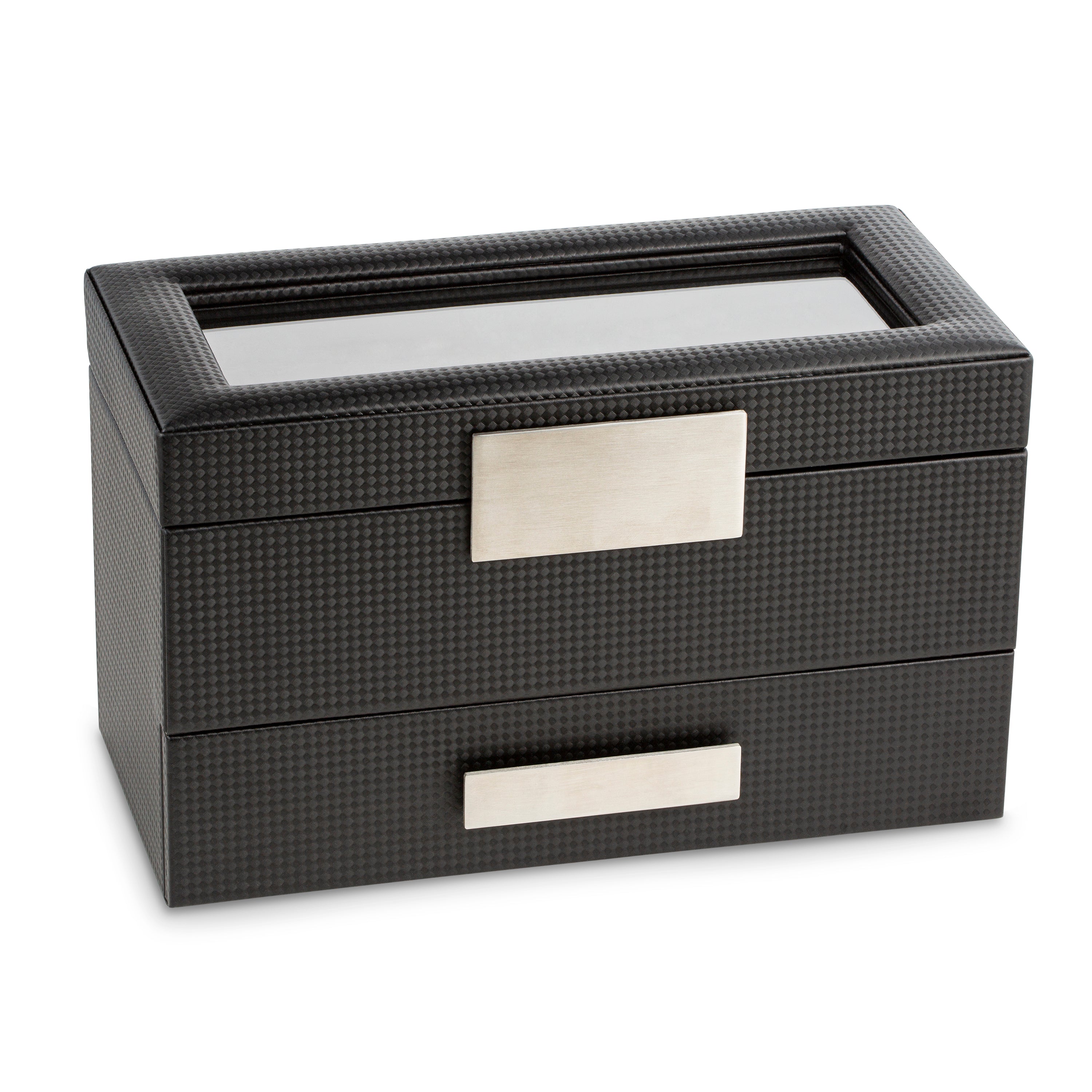 2 Slot Watch Box & Cufflink Tray Organizer with Valet Drawer