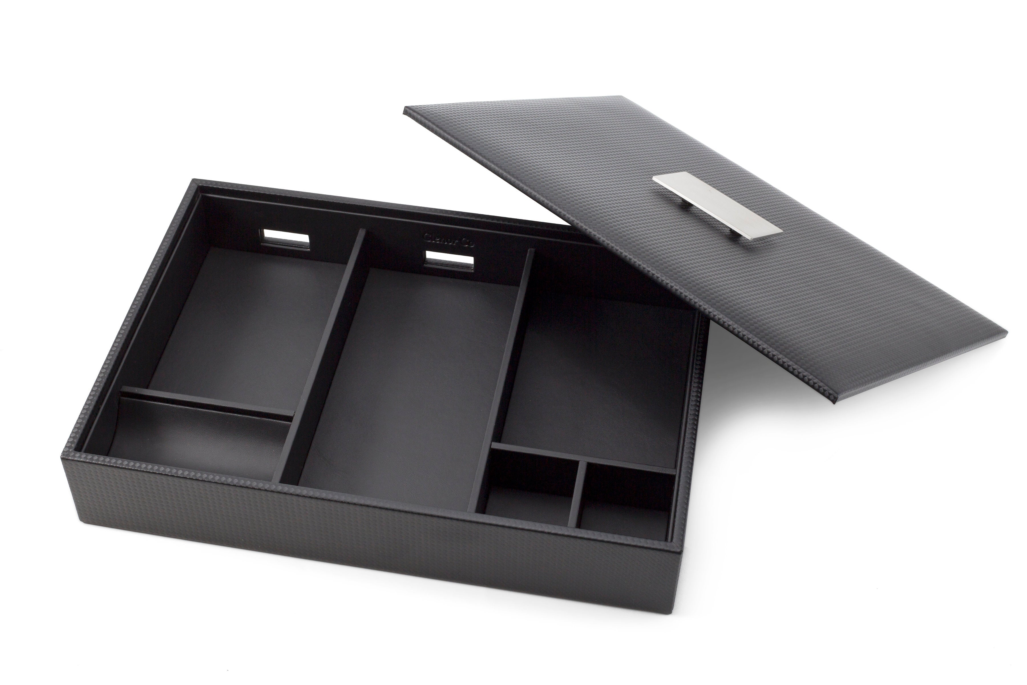 Mens Valet Tray / Dresser Organizer & Lid - 6 Slot Luxury Jewelry Accessories Box