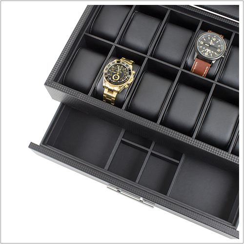 Men's Watch Box Organizer With Valet Drawer - 12 Slots