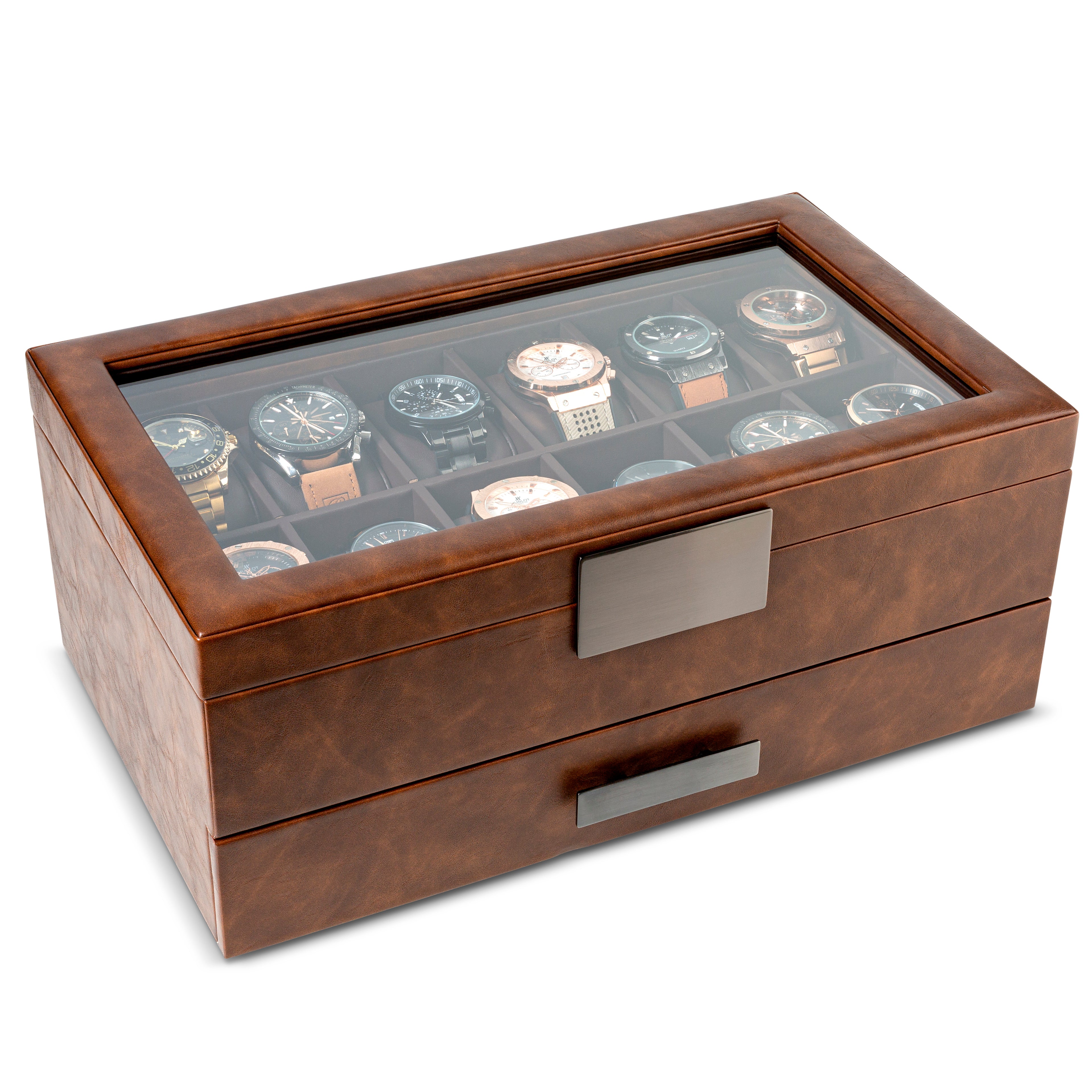 Men's Watch Box Organizer With Valet Drawer - 12 Slots