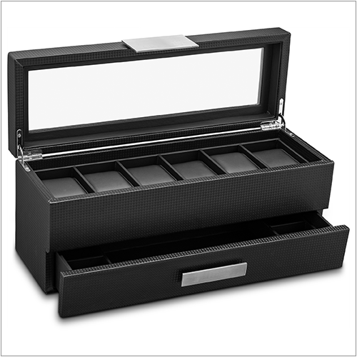 Men's Watch Box Organizer With Valet Drawer - 6 Slots