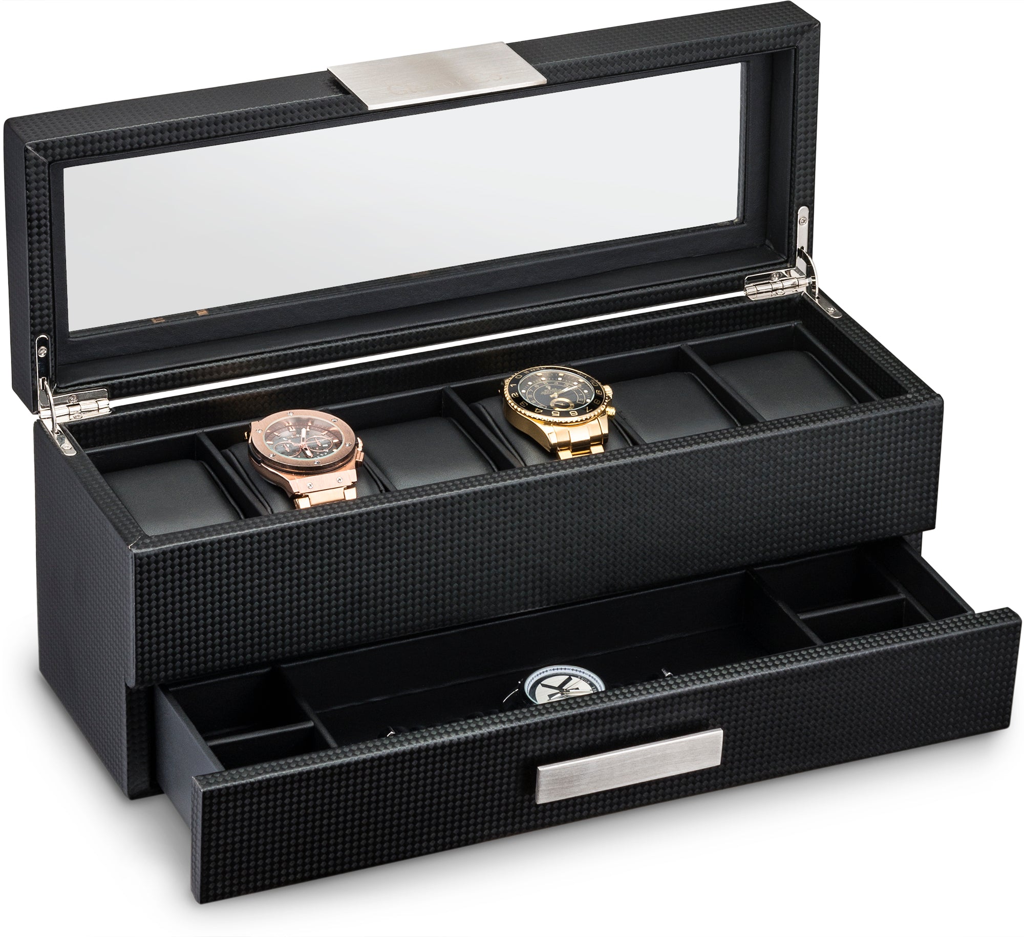 Men's Watch Box Organizer With Valet Drawer - 6 Slots