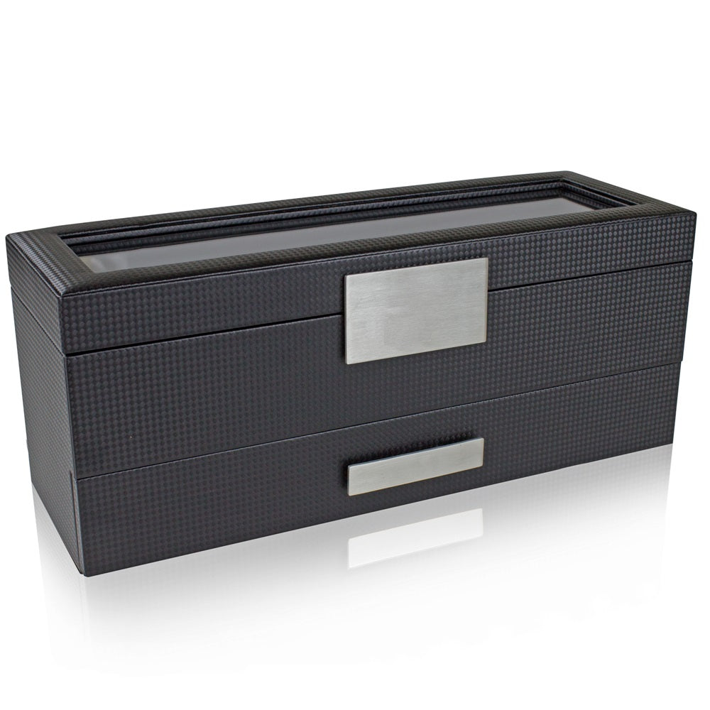 Men's Watch Box Organizer With Valet Drawer - 6 Slots