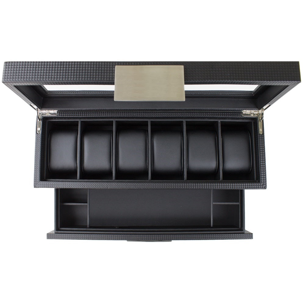 Men's Watch Box Organizer With Valet Drawer - 6 Slots