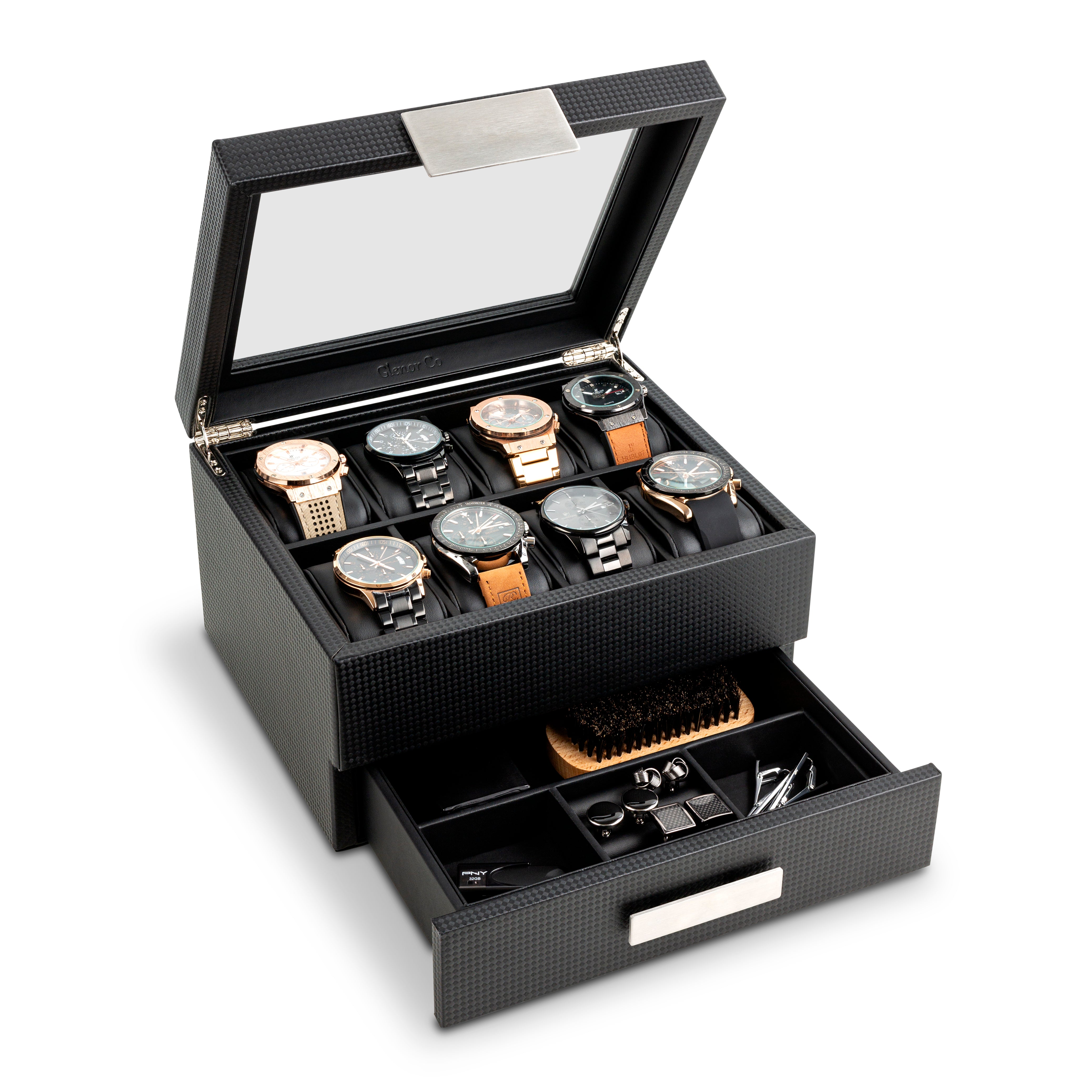 Men's Watch Box Organizer With Valet Drawer - Large