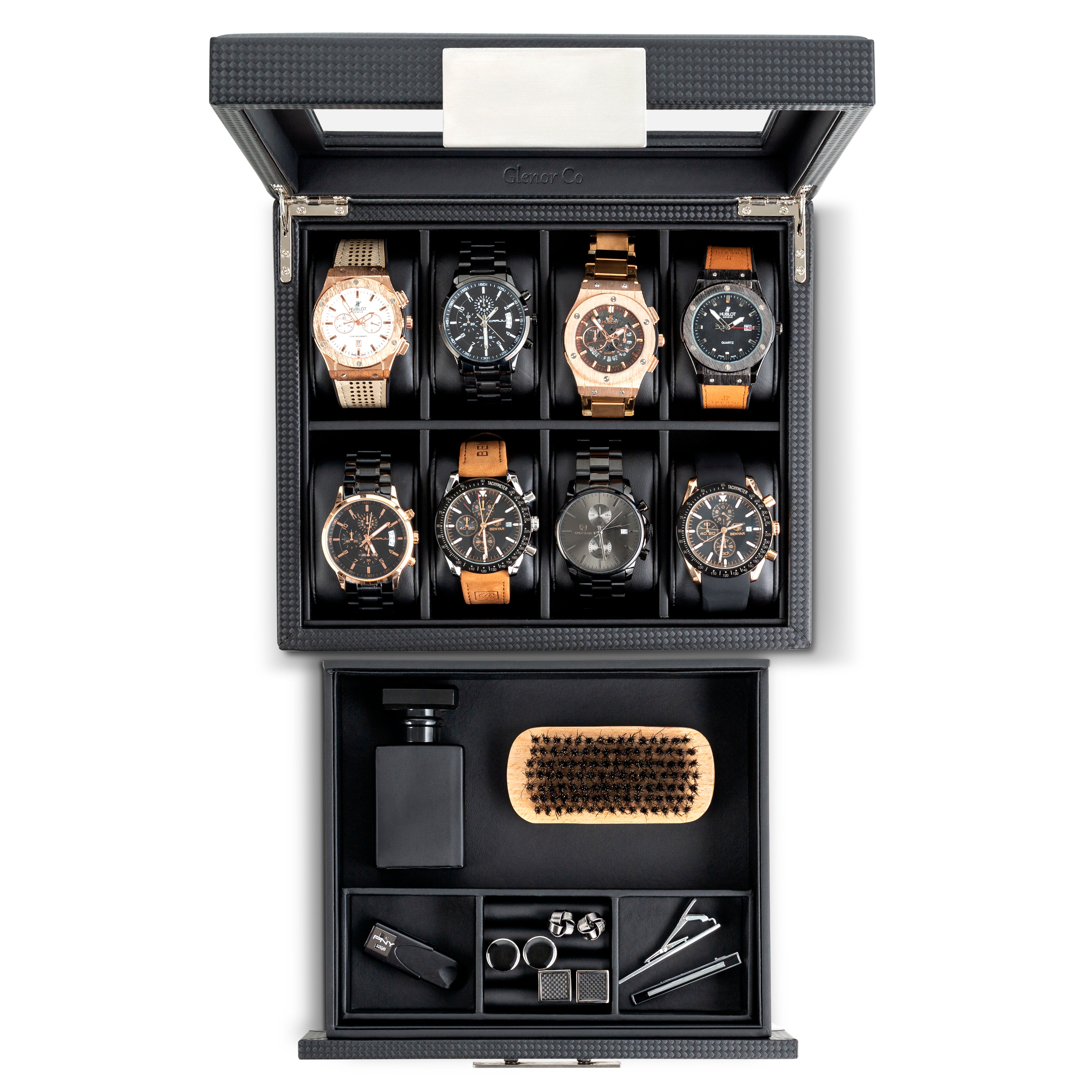 Men's Watch Box Organizer With Valet Drawer - 8 Slots