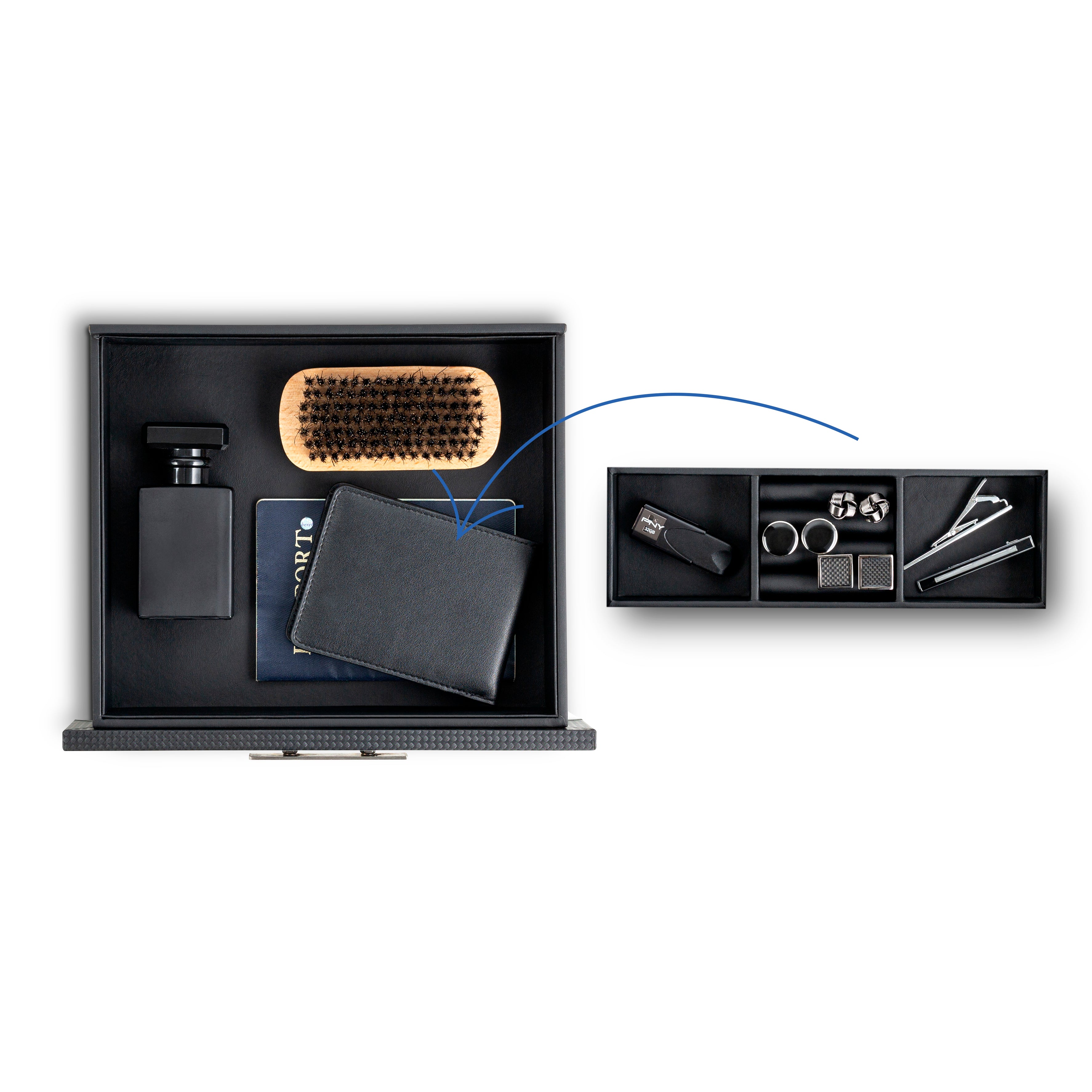Men's Watch Box Organizer With Valet Drawer - Large