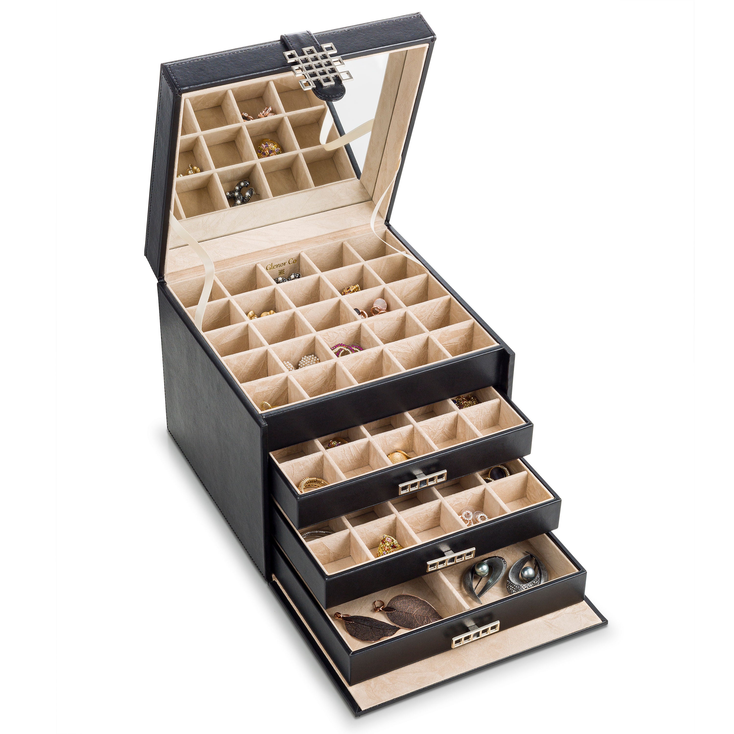 Earring Organizer Box - 75 Small & 4 Large Slots Sand