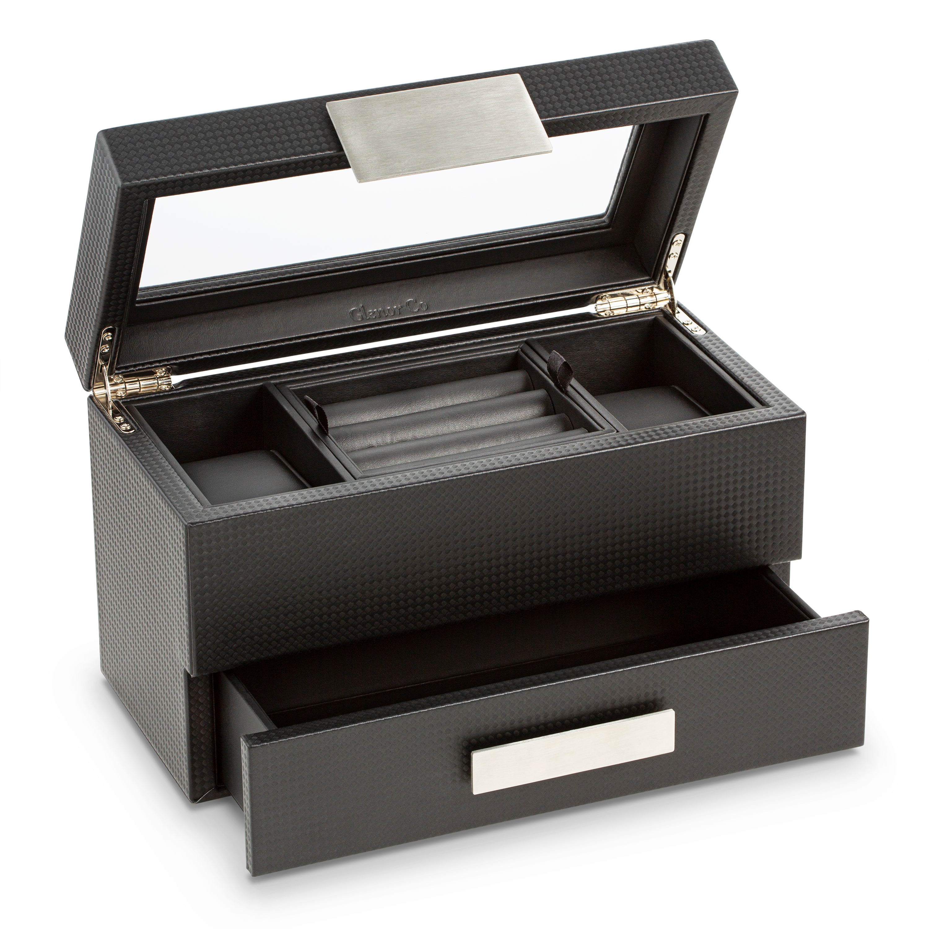 2 Slot Watch Box & Cufflink Tray Organizer with Valet Drawer