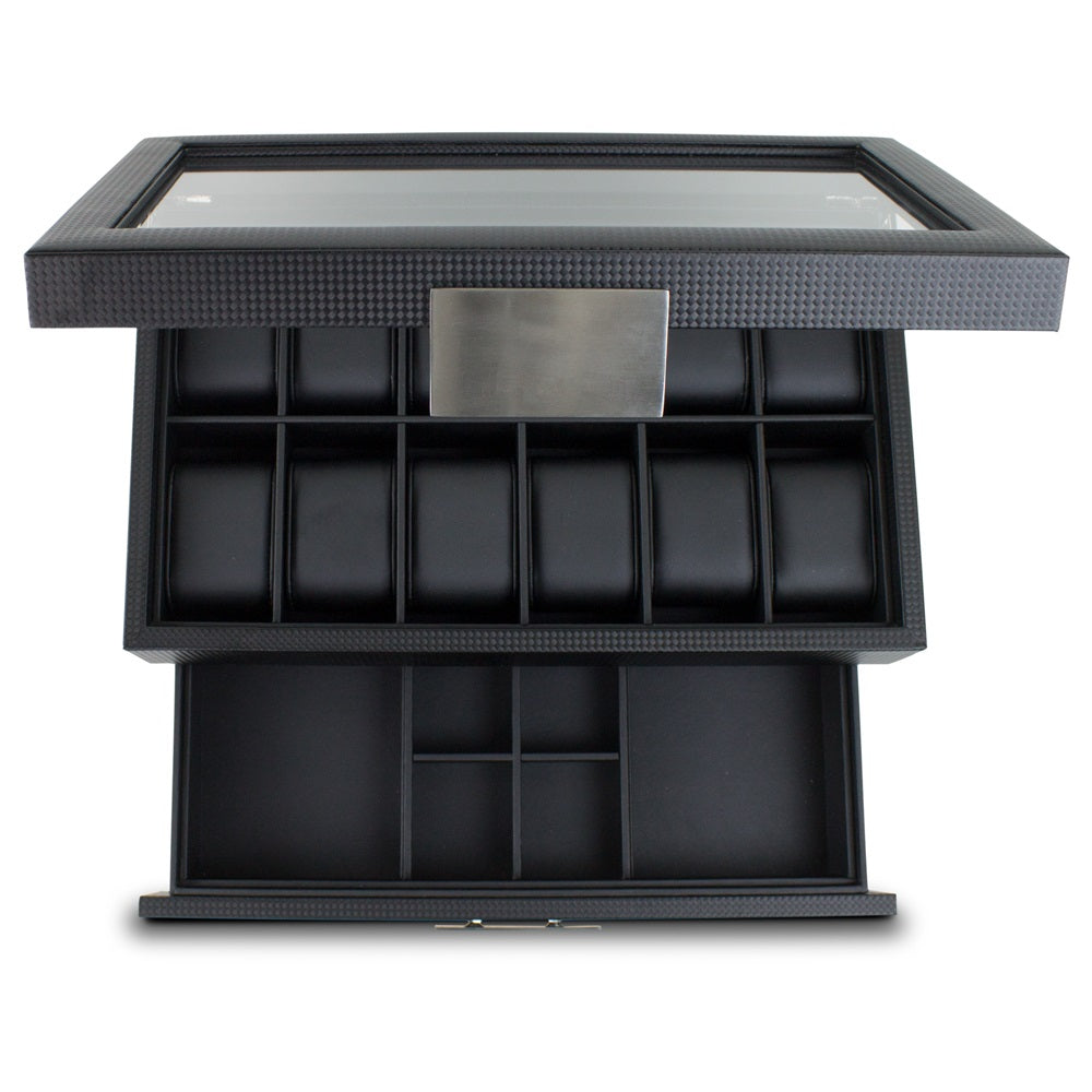 Men's Watch Box Organizer With Valet Drawer - 12 Slots