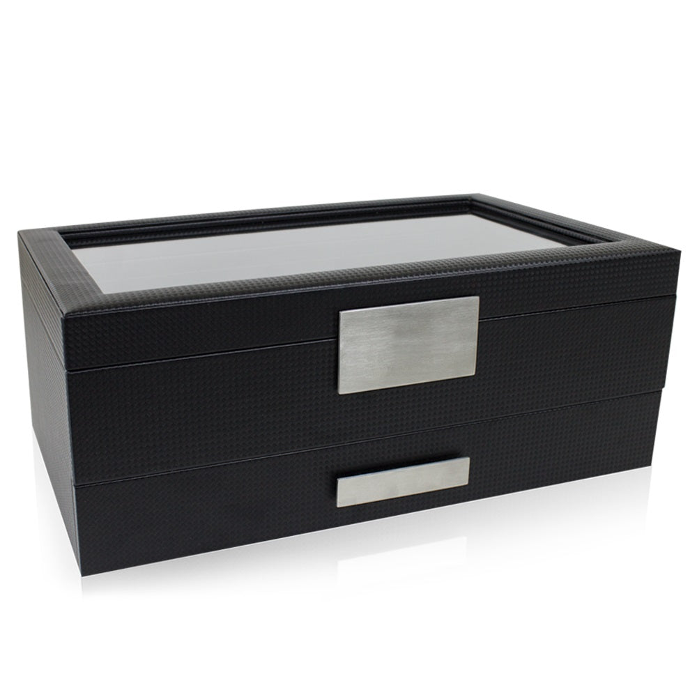 Men's Watch Box Organizer With Valet Drawer - 12 Slots