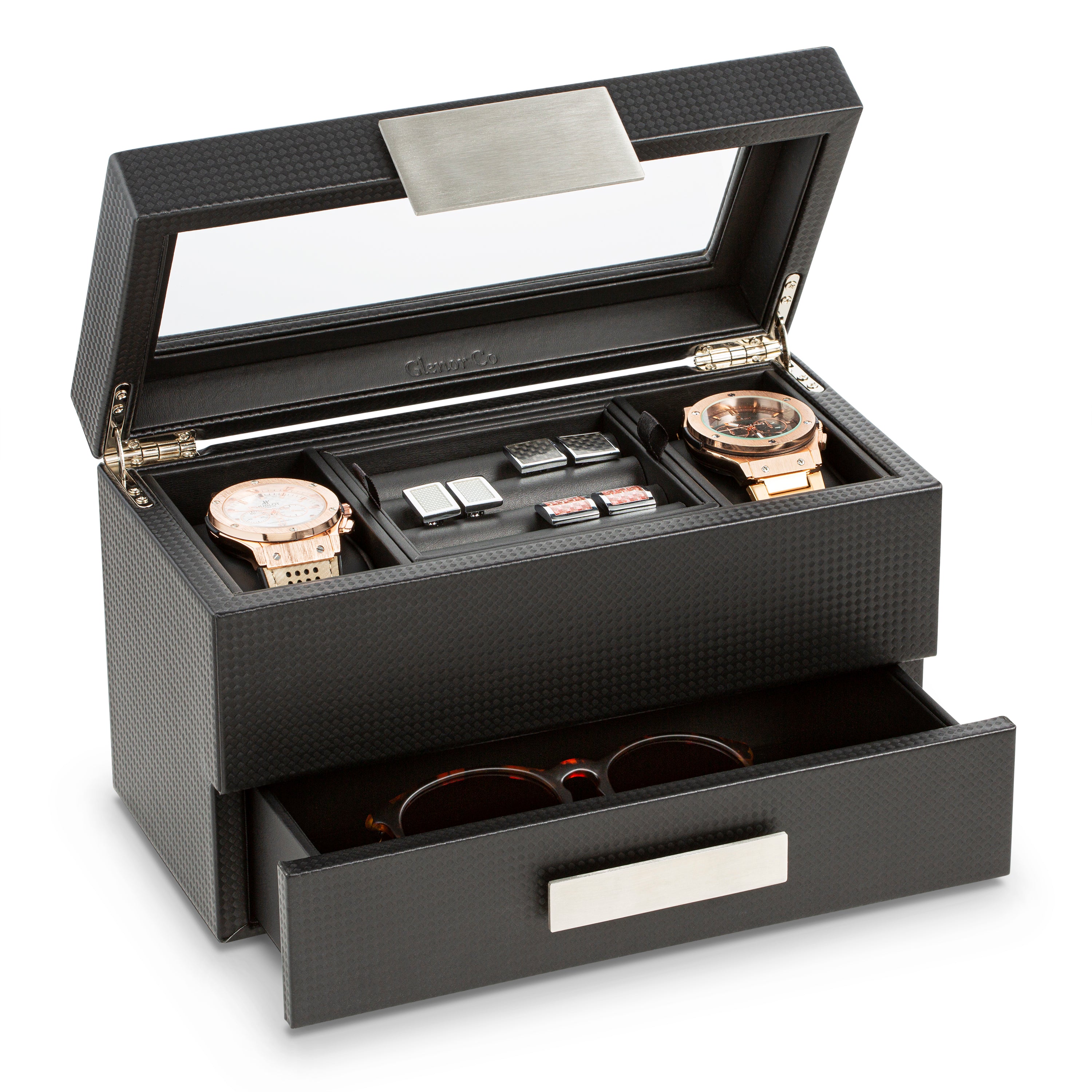 premium 2 slot watch box with drawer