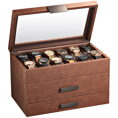 Men's Watch Box Organizer With Valet Drawer - Extra Large