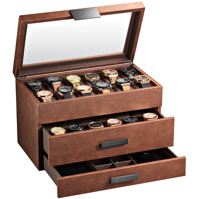Men's Watch Box Organizer With Valet Drawer - Extra Large