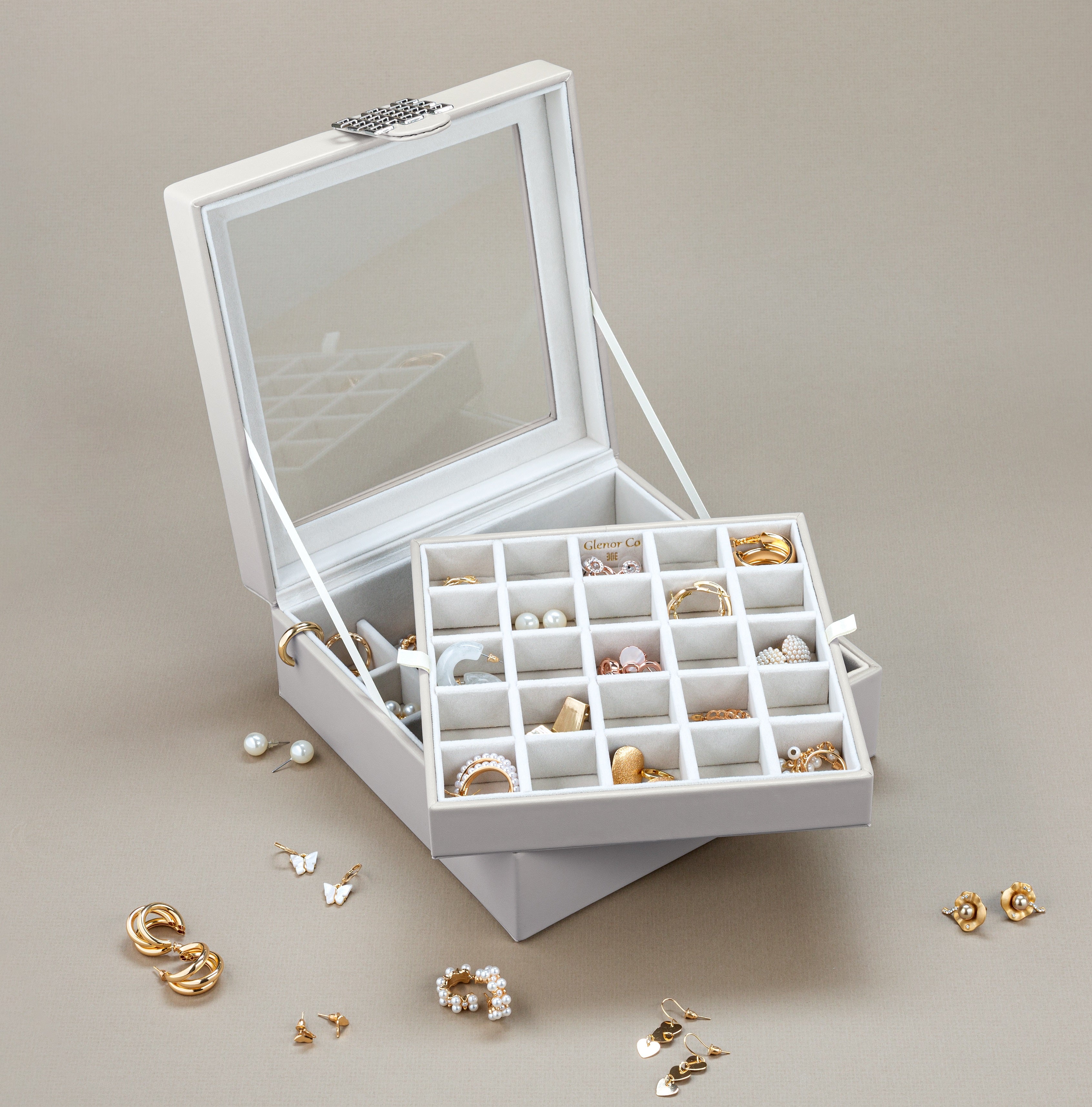 Velvet Glass Ring Earring Jewelry Display Organizer Box Storage Organizer  Box Divider Soft Gray Velvet Ring