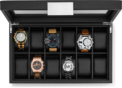 Men's Luxury Organizer Bundle - Watch Organizer Box + Valet Tray / Dresser Organizer