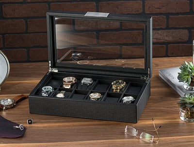 Men's Luxury Organizer Bundle - Watch Organizer Box + Valet Tray / Dresser Organizer
