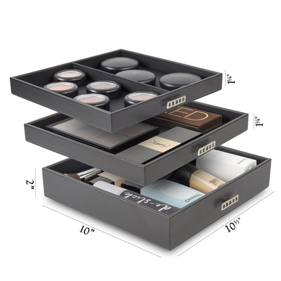 Women's Luxury Bundle - Stackable Jewelry Trays Set + Makeup Organizer Box