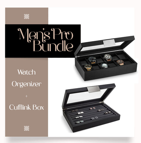 Men's Pro Organizer Bundle - Watch Organizer Box + Cufflink Box