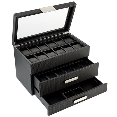 Men's Watch Box Organizer With Valet Drawer - Extra Large