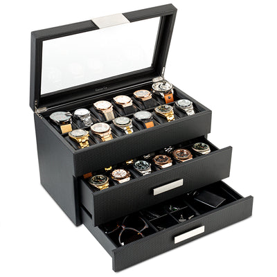 Men's Watch Box Organizer With Valet Drawer - Extra Large