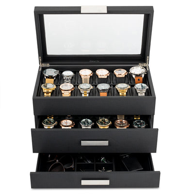 Men's Watch Box Organizer With Valet Drawer - Extra Large