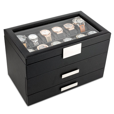 Men's Watch Box Organizer With Valet Drawer - Extra Large