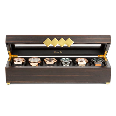 6 Slot Luxuries Wood Watch Box - Brown Walnut