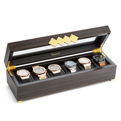 6 Slot Luxuries Wood Watch Box - Brown Walnut