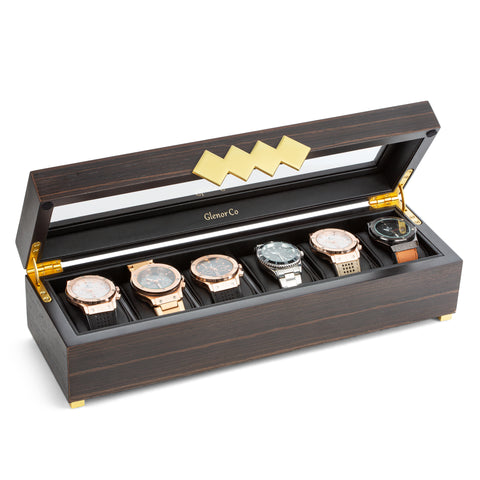 Solid Espresso (Brown) Wood Watch Box - 6 Slot