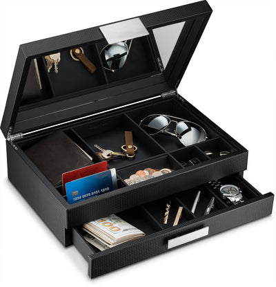 Men's Luxury Jewelry Accessories Box & Dresser Organizer - 12 Slots