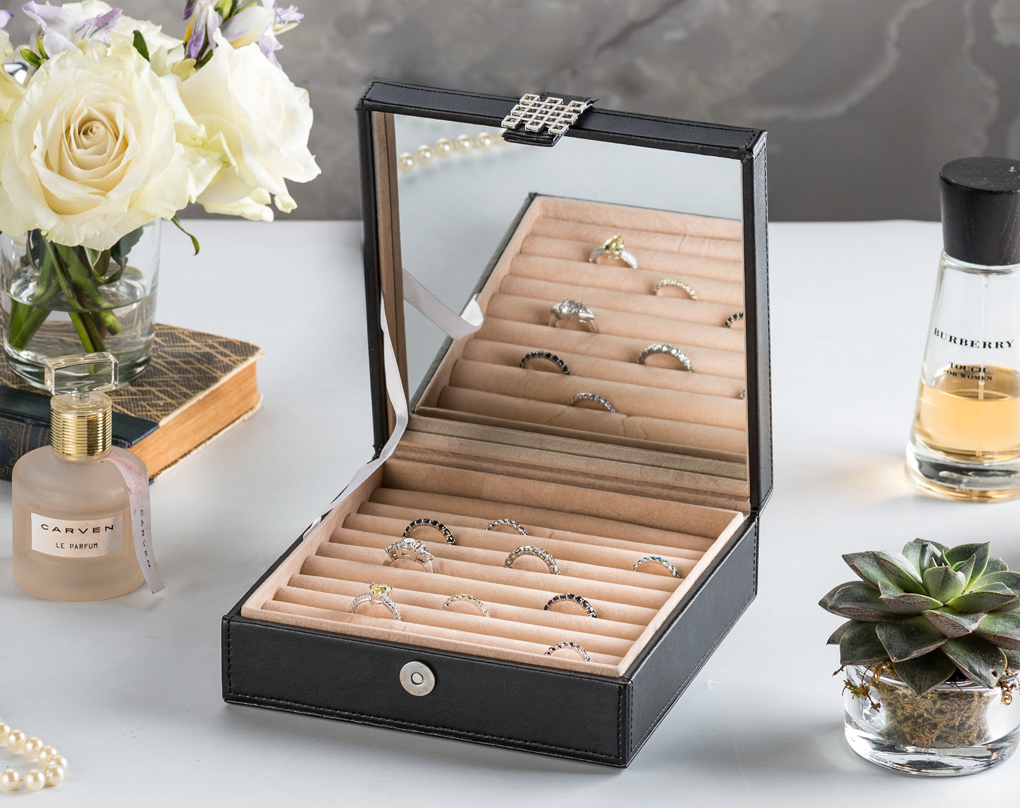 YIYIBYUS Walnut Color Jewelry Box Organizer Box of Solid Wood with Combo  Lock for Jewelries Watches Necklace Ring Storage Box HG-ZJ8800-192 - The  Home Depot