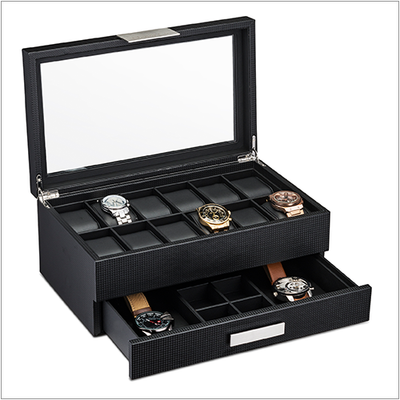 Men's Watch Box Organizer With Valet Drawer - Large