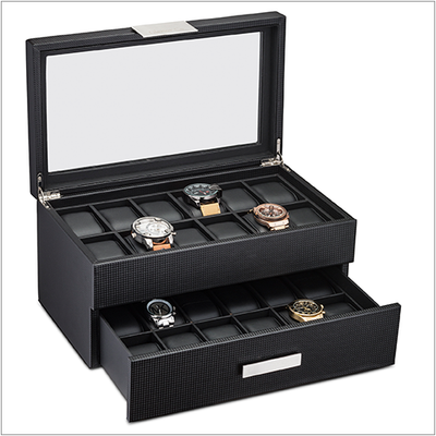 Men's Watch Organizer Box With Drawer - Large