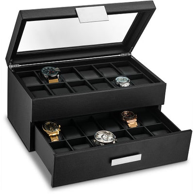 Men's Watch Organizer Box With Drawer - Large
