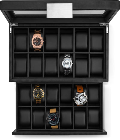 Men's Watch Organizer Box With Drawer - Large