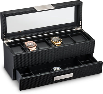 Men's Watch Box Organizer With Valet Drawer - Medium