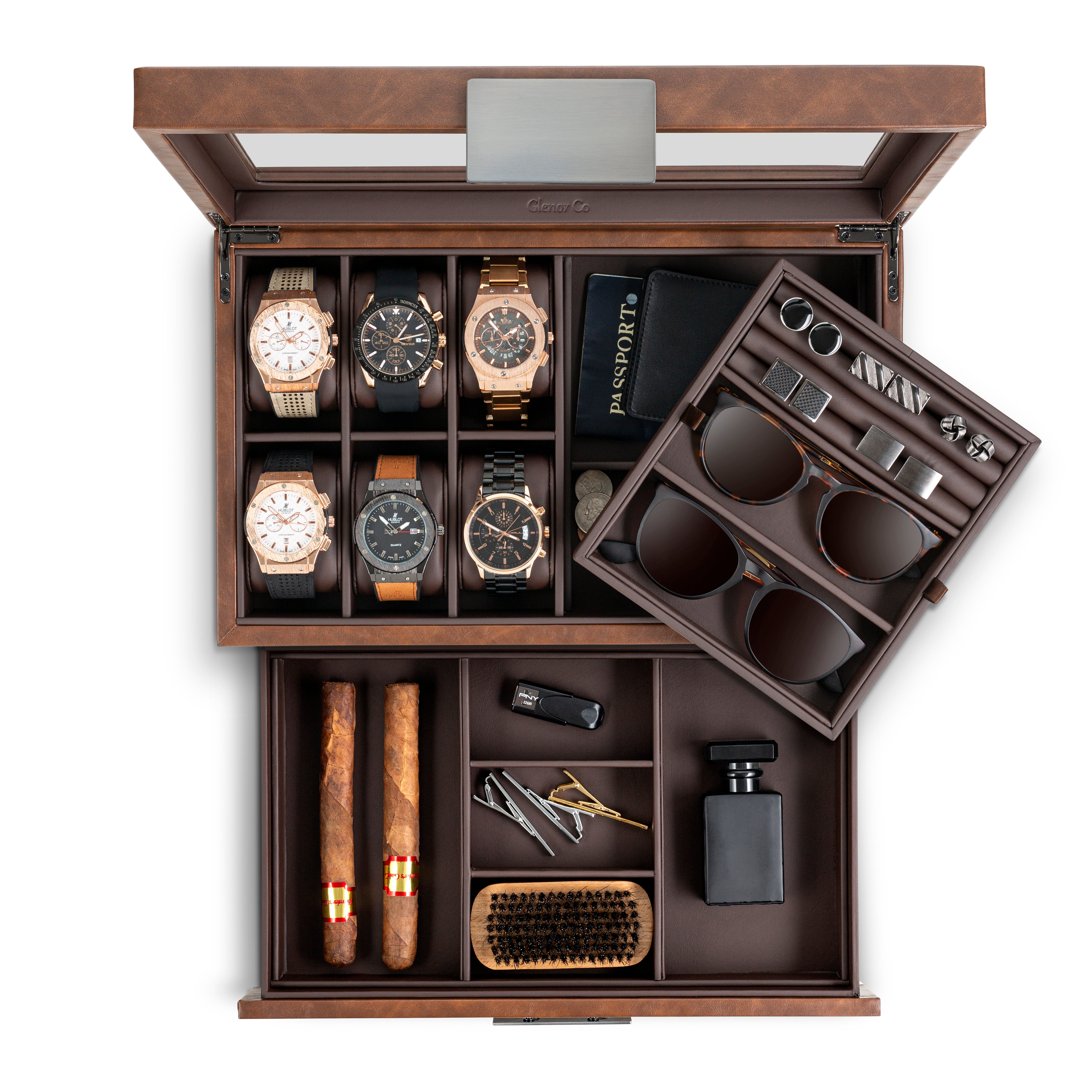 Rothwell 6 Slot Watch Box With Drawer (Tan / Brown) - RothwellSF