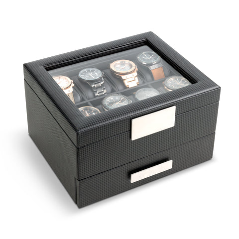 Men's Watch Box Organizer With Valet Drawer - 8 Slots
