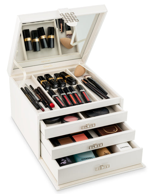 Glenor Co Makeup Organizer - Extra Large Exquisite Case W Modern Closure, 4 Drawer Trays