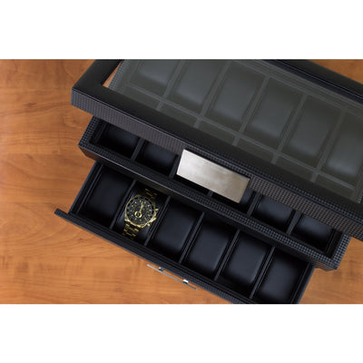Men's Watch Organizer Box With Drawer - Large