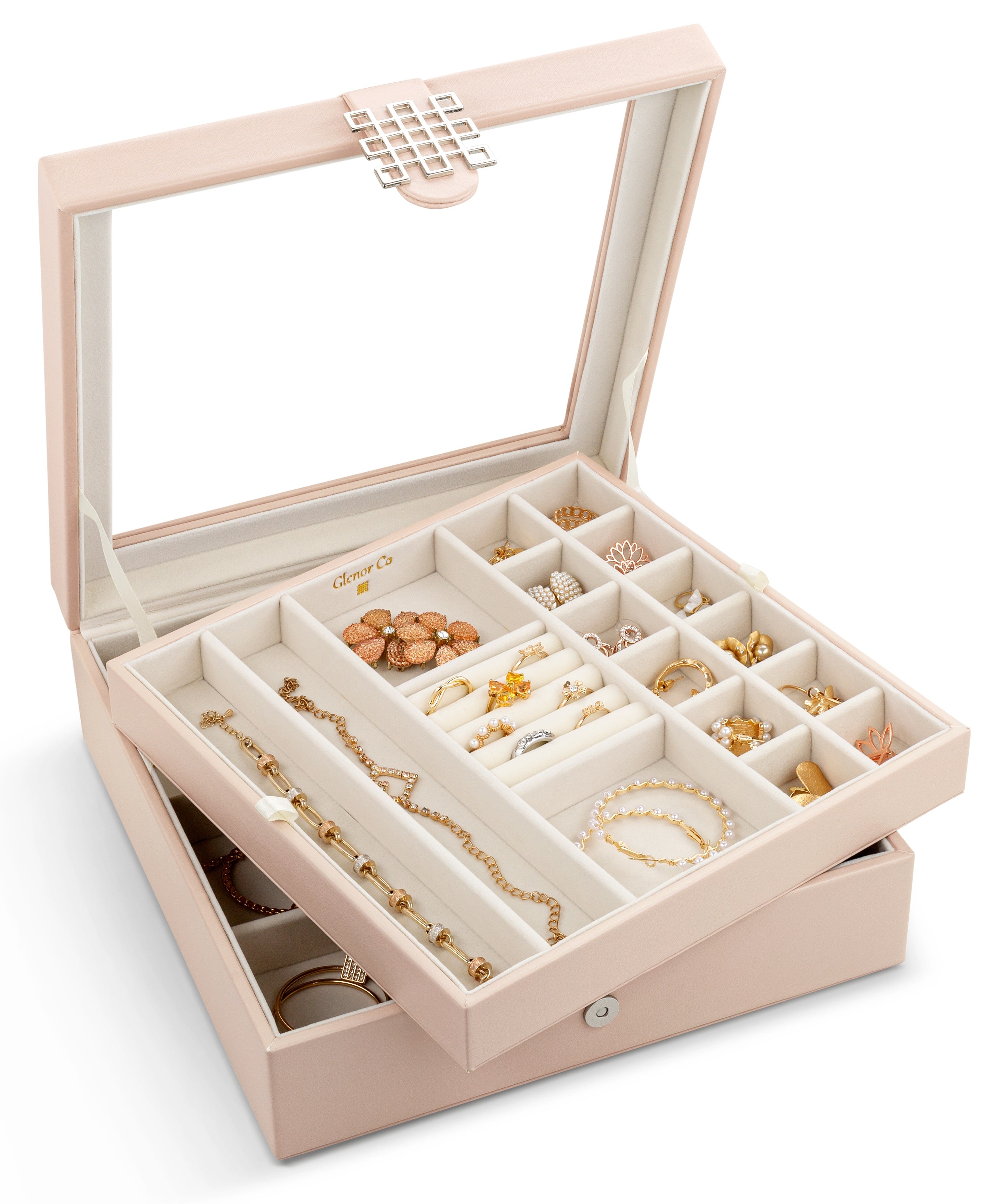 Glenor Co 28 Section Jewelry Box - 2 Layer - Buckle Snap Magnet Closure - Large