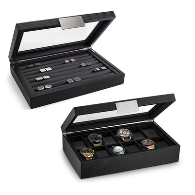 Men's Pro Organizer Bundle - Watch Organizer Box + Cufflink Box