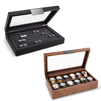 Men's Pro Organizer Bundle - Watch Organizer Box + Cufflink Box