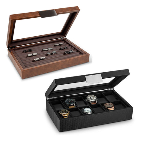 Men's Pro Organizer Bundle - Watch Organizer Box + Cufflink Box