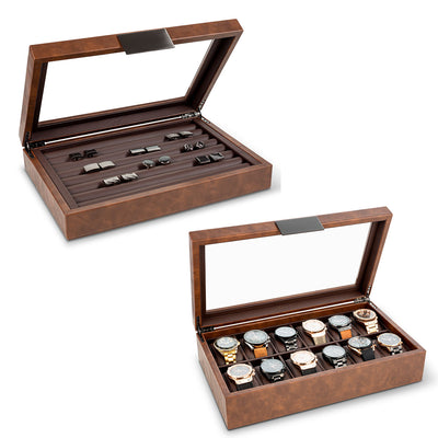Men's Pro Organizer Bundle - Watch Organizer Box + Cufflink Box